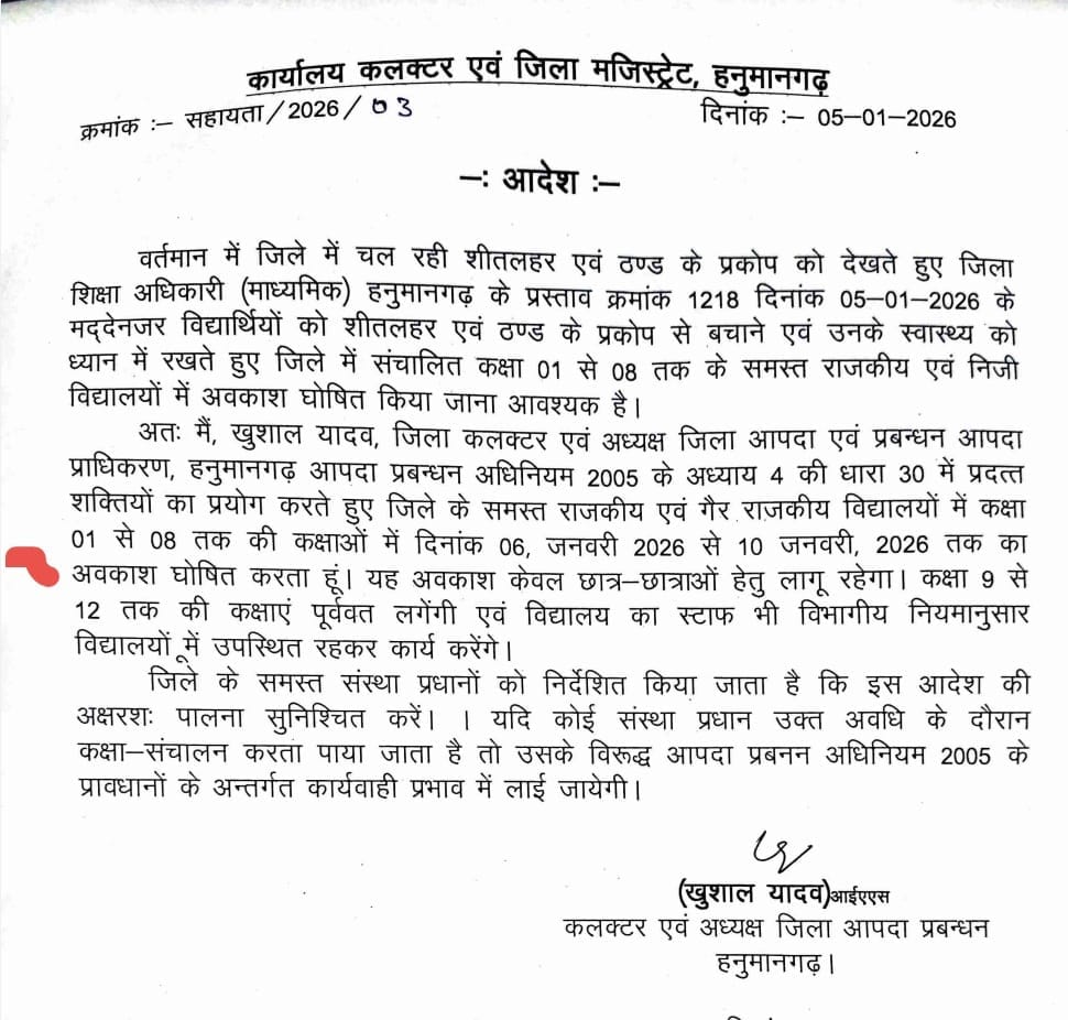 Hanumangarh School Holiday 2026 Guidelines